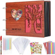 📚 wood scrapbooking supplies kit - wooden photo album for couples anniversary, travelling scrapbook adventure book with 60 pages. includes 8 color pens, 8 drawing stencils, and 6 stickers. logo