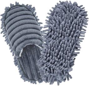 img 3 attached to 🧦 Blue-Grey Microfiber House Dusting Slippers for Men and Women - Floor Cleaning Mop Slippers for Efficient Dust and Dirt Removal (Size: Women 11-13/Men 9-11)