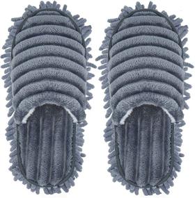 img 4 attached to 🧦 Blue-Grey Microfiber House Dusting Slippers for Men and Women - Floor Cleaning Mop Slippers for Efficient Dust and Dirt Removal (Size: Women 11-13/Men 9-11)