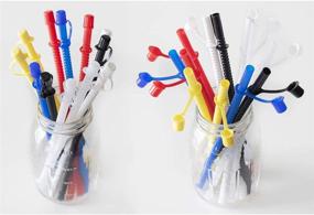 img 2 attached to 🍹 12 Pack of Assorted Color 11in Corrugated Reusable Drinking Straws with Caps