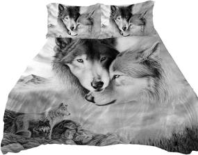 img 4 attached to 🐺 YSJ Wolf Duvet Cover Set - King Size - Zipper Closure - Lovers Wolf Pattern - King Bedding Set - Comforter Protector - Pillowcases - 3 PCS