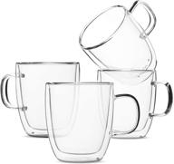 🍵 btat- insulated coffee mugs: glass tea mugs set of 4 - 12 oz double wall glass cups logo