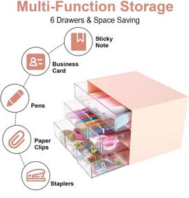 img 2 attached to 💖 Comix Pink Desk Organizer with 6 Drawers - Plastic Makeup & Desktop Storage Box for Women, Girls, Office, School, and Home