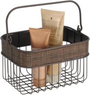 mdesign small bronze metal woven storage basket bin with handle - ideal for organizing hand soaps, body wash, shampoos, lotion, conditioners, hand towels, hair accessories, body spray, mouthwash logo