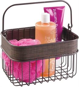 img 1 attached to mDesign Small Bronze Metal Woven Storage Basket Bin with Handle - Ideal for Organizing Hand Soaps, Body Wash, Shampoos, Lotion, Conditioners, Hand Towels, Hair Accessories, Body Spray, Mouthwash