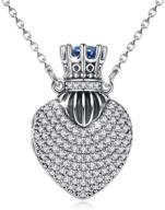 sterling silver heart locket necklace with 💎 cubic zirconia: elegant jewelry for girls and women logo