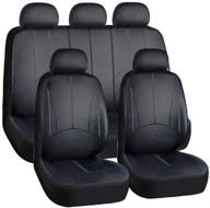 🚗 yiru car seat covers full set - premium leather auto front rear headrest protectors - fits most cars, trucks, vans, suvs - black luxurious design logo