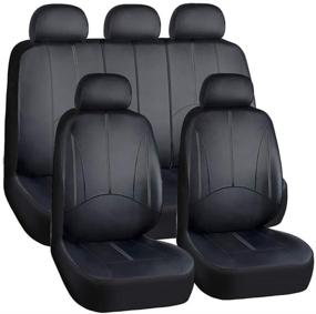 img 4 attached to 🚗 YIRU Car Seat Covers Full Set - Premium Leather Auto Front Rear Headrest Protectors - Fits Most Cars, Trucks, Vans, SUVs - Black Luxurious Design