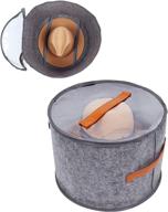 🧢 fashionable travel hat storage box: foldable round box with lid for men & women, decorative closet organizer, ideal for various hat types, 15.7x11 inch, gray logo