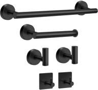 🛁 complete 6-piece matte black bathroom hardware set - stylish towel bar set, toilet paper holder, and hooks - premium stainless steel wall mounted bath accessory kit logo