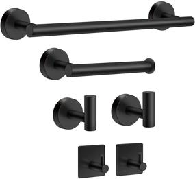 img 4 attached to 🛁 Complete 6-Piece Matte Black Bathroom Hardware Set - Stylish Towel Bar Set, Toilet Paper Holder, and Hooks - Premium Stainless Steel Wall Mounted Bath Accessory Kit