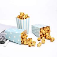 🍿 set of 30 blue trio polka dot, chevron, and striped popcorn boxes - ideal for movie theater night, festivals, and wedding favors логотип