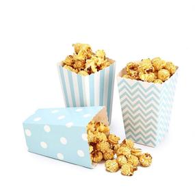 img 2 attached to 🍿 Set of 30 Blue Trio Polka Dot, Chevron, and Striped Popcorn Boxes - Ideal for Movie Theater Night, Festivals, and Wedding Favors