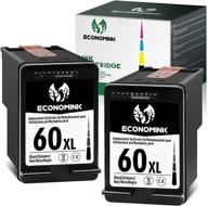 🖨️ high-quality economink remanufactured ink cartridge replacement - hp 60xl 60 xl black with updated chip for photosmart, deskjet, and envy printers (2 pack) logo