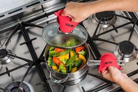 img 1 attached to 🔥 SWISH ABODE Red Mini Silicone Oven Mitts Set (2) - Enhancing Instant Pot & Kitchen Use as Potholders or Baking Holders. Sold as a Pair, These Mini Oven Mitts Also Serve as Convenient Mitten Holders When Cooking in a Hurry!