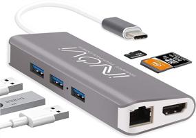 img 4 attached to 🔌 INOVI 8-in-1 USB C Hub Adapter with Ethernet, 4K HDMI, 3 USB 3.0, USB-C Data Port, and SD/TF Card Reader Docking Station - Compatible with MacBook and all USB-C Laptops