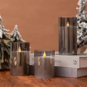 img 1 attached to 🕯️ Waterproof Flameless Candles: Set of 3 Flickering LED Candles with Remote and Timers (Grey)