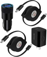 🚗 high-speed usb c car charger block for samsung galaxy s21+ ultra 5g, google pixel, motorola, oneplus | 20w usb c wall charger + 30w usb lighter adapter + 2 x 60w retractable usb-c cables (3ft cords) logo