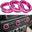 air conditioner switch knob cover for 2018-2021 jeep wrangler jl jlu gladiator jt bling crystal rhinestone button cover decoration twist ring trim interior accessories aluminum alloy (rose pink 3pcs) logo