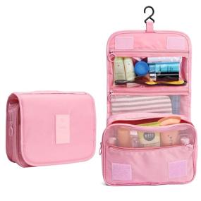 img 3 attached to 🛁 Large Capacity Waterproof Toiletry Travel Bag for Men and Women, Portable Shower Bag with Hook, Makeup Cosmetic Organizer Dopp Kit for Shampoo, Cosmetic (Pink)