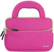 evecase 7~8 inch tablet ultra-portable neoprene zipper carrying sleeve case bag with accessory pocket - hot pink/green logo