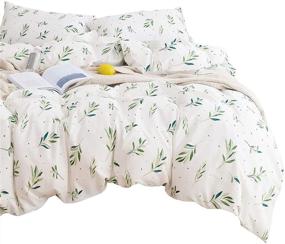 img 4 attached to 🌿 Wake In Cloud - Tree Leaves Comforter Set: Green Botanical Plant Leaves Dots Pattern Printed on White - 100% Cotton Fabric with Soft Microfiber Fill Bedding (3pcs, Twin Size)