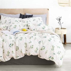 img 3 attached to 🌿 Wake In Cloud - Tree Leaves Comforter Set: Green Botanical Plant Leaves Dots Pattern Printed on White - 100% Cotton Fabric with Soft Microfiber Fill Bedding (3pcs, Twin Size)