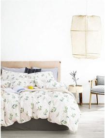 img 2 attached to 🌿 Wake In Cloud - Tree Leaves Comforter Set: Green Botanical Plant Leaves Dots Pattern Printed on White - 100% Cotton Fabric with Soft Microfiber Fill Bedding (3pcs, Twin Size)