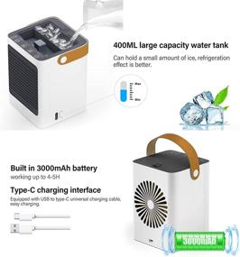 img 2 attached to 🌬️ Rechargeable Portable Air Conditioner Fan with Built-in 3000mAh Battery & Timer for Fast Cooling - Quiet, 3 Speeds, with Air Filter - Ideal for Home, Office, and Room Use