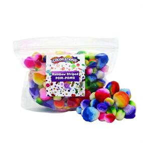 img 3 attached to 🌈 Multicolor Rainbow Striped Pom-Poms for Kids' Arts and Crafts - 180 Piece Pack