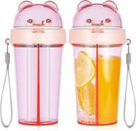 🌸 isandy cute water cup with straw for kids - clear leak proof travel mug for outdoor activities - 14oz pink логотип