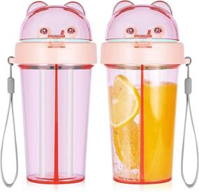 img 4 attached to 🌸 Isandy Cute Water Cup with Straw for Kids - Clear Leak Proof Travel Mug for Outdoor Activities - 14Oz Pink