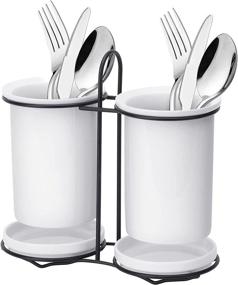 img 4 attached to Organize Your Silverware and Utensils with Ceramic Flatware Organizers - Includes Drain Tray and Metal Rack for Countertop - Convenient Utensil Caddy for Forks, Knives, and Spoons