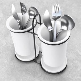 img 1 attached to Organize Your Silverware and Utensils with Ceramic Flatware Organizers - Includes Drain Tray and Metal Rack for Countertop - Convenient Utensil Caddy for Forks, Knives, and Spoons