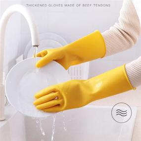 img 1 attached to Rubber Kitchen Dishwashing Gloves – Waterproof, Reusable, Medium Size (Yellow, 1 Pair)