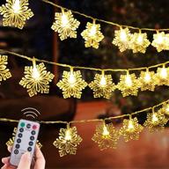 christmas snowflake string lights: 13.8 ft, 40 led fairy lights + 8 lighting modes - battery operated, waterproof indoor & outdoor decor - warm white (large size) logo