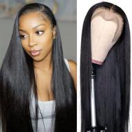 18 inch brazilian virgin human hair straight lace front wig with 💁 glueless 13x4 lace frontal - pre plucked with baby hair for black women logo