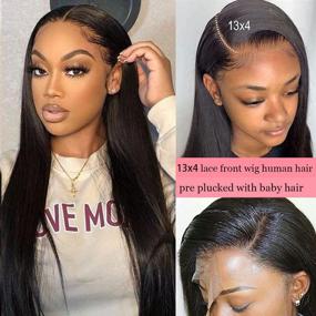 img 3 attached to 18 Inch Brazilian Virgin Human Hair Straight Lace Front Wig with 💁 Glueless 13x4 Lace Frontal - Pre Plucked with Baby Hair for Black Women