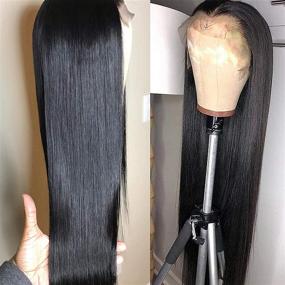 img 2 attached to 18 Inch Brazilian Virgin Human Hair Straight Lace Front Wig with 💁 Glueless 13x4 Lace Frontal - Pre Plucked with Baby Hair for Black Women