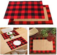 aerwo set of 6 christmas buffalo plaid placemats – waterproof cotton and burlap red & black buffalo check mats for holiday table decor logo