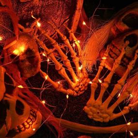 img 1 attached to 🎃 Joomer Orange Halloween Lights: 16.4Ft 50 LED Battery Orange Lights with 2 Modes - Perfect Twinkle Fairy Lights for Halloween Decorations (2 Pack)!