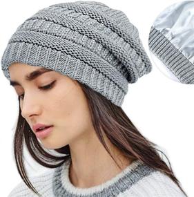 img 4 attached to 👒 FLORENCE IISA Women's Winter Hat - Satin Lined, Stretchy Cable Knit Beanie for Warmth and Style