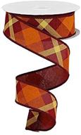 🎀 10 yards of plaid canvas wired edge ribbon in burgundy, orange, and mustard - 1.5-inch width logo