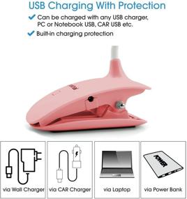 img 2 attached to Nakhal LED Rechargeable Book Light with Clip, Touch Control, 3 Brightness Levels, 360-degree Flexible Desk Lamp, Pink