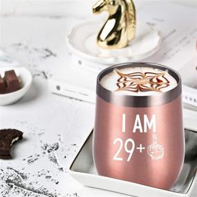 img 2 attached to 29 Plus One Middle Finger Wine Tumbler: Funny 30th Birthday Gifts for Women, Rose Gold Insulated Tumbler Glasses with 12 Oz Capacity - Ideal for Friends, Wife, Mom, Coworkers