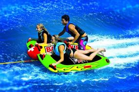 img 2 attached to 🌊 Perfect Adventure Thrills: Wow World of Watersports 13-1010 Big Bazooka Steerable Inflatable Towable Deck Tube - 1 to 4 Person Excitement!