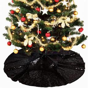 img 4 attached to 🎄 36-Inch Black Sequin Christmas Tree Skirt - Xmas Pine Tree Ornaments, Artificial Christmas Pine Tree Skirt Holiday Decor