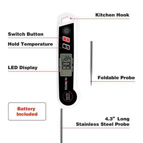 img 3 attached to Tevokon Waterproof Digital Meat Thermometer Instant Read Cooking Food Thermometer For Kitchen BBQ Grill Smoker Foldable Long Probe For Grilling