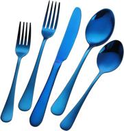 levanma blue silverware set: 20-piece stainless steel flatware cutlery set for 4, fork knife spoon included, mirror polished, dishwasher safe logo