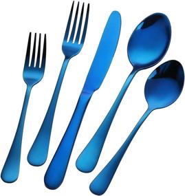 img 4 attached to Levanma Blue Silverware Set: 20-Piece Stainless Steel Flatware Cutlery Set for 4, Fork Knife Spoon Included, Mirror Polished, Dishwasher Safe